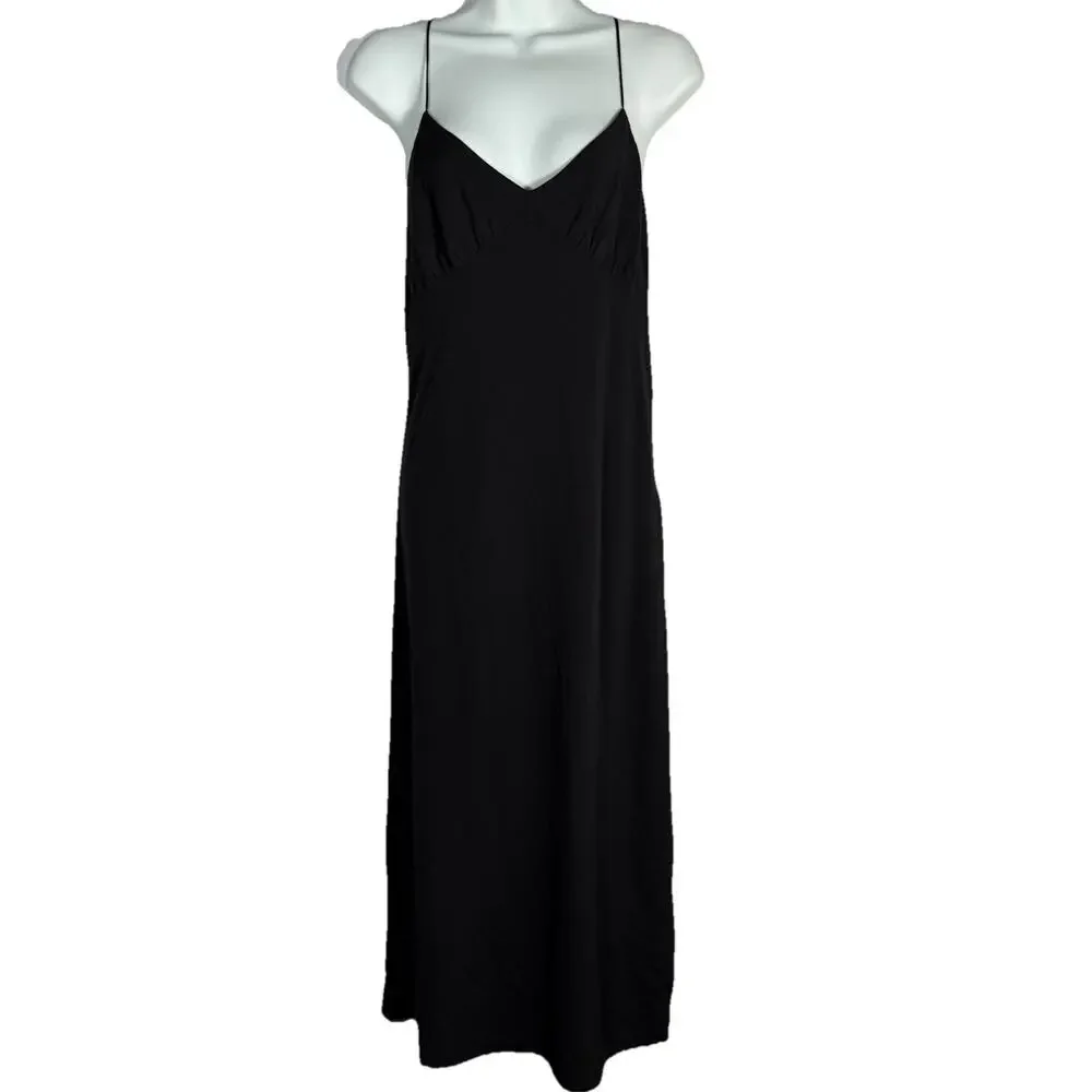 Madewell Layton Slip Midi Dress Black 10 Silk Blend Minimalist Strappy Back Chic - Picture 2 of 11